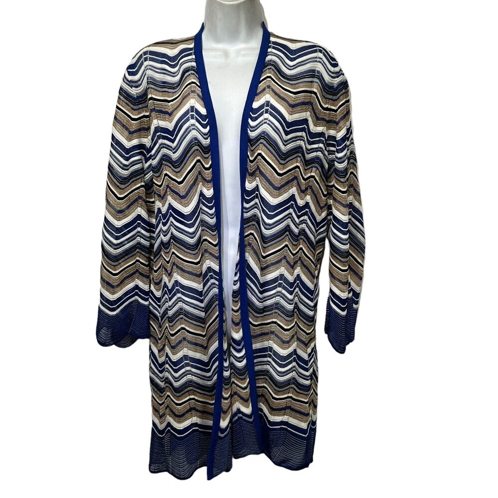 Chicos Travelers Collection Petite Zig-Zag Stitch Cardigan L